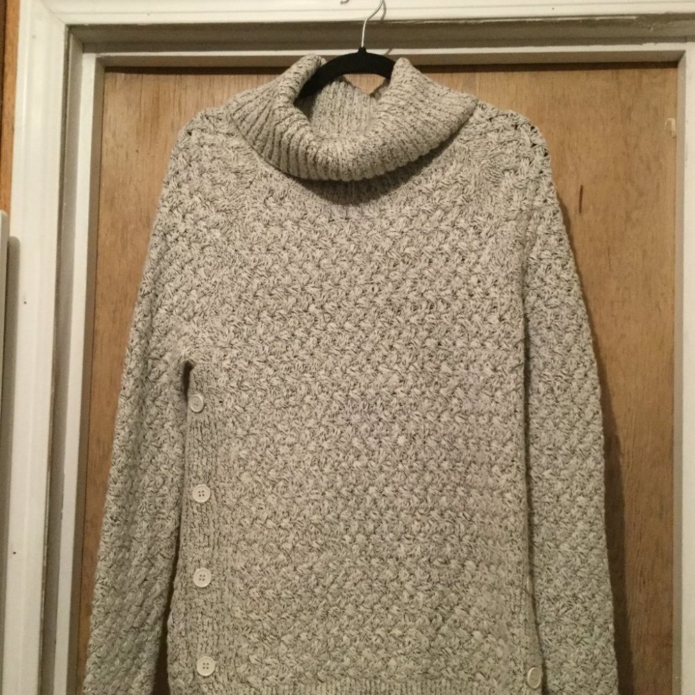 Cowl neck tunic top button up sides knit measures 17 inches pit to pit